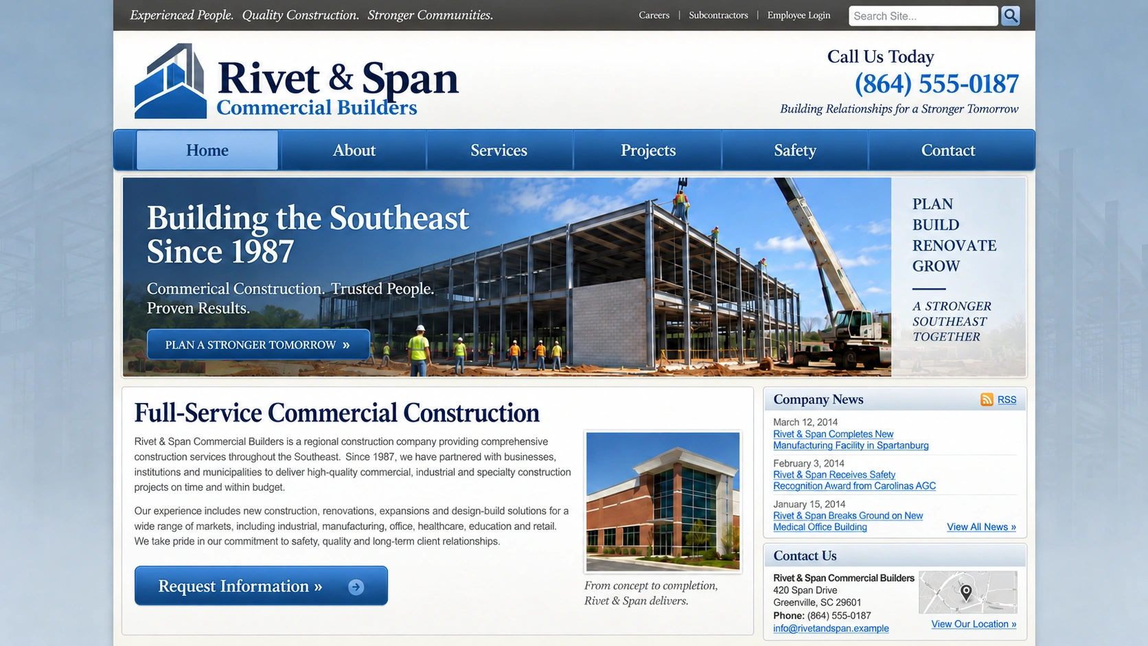 Rivet & Span Commercial Builders website before the rebuild